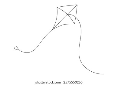 Kite flying in the sky Continuous one line art drawing of scissors vector illustration design
