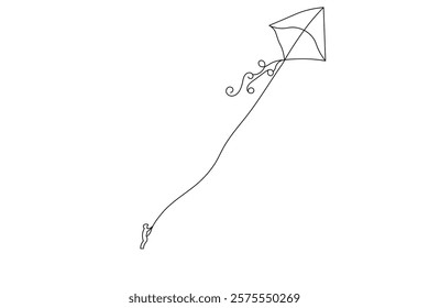 Kite flying in the sky Continuous one line art drawing of scissors vector illustration design
