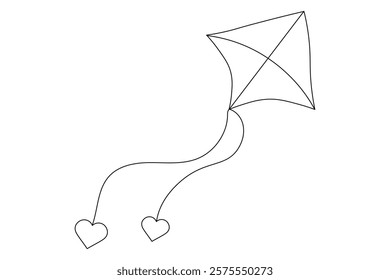 Kite flying in the sky Continuous one line art drawing of scissors vector illustration design
