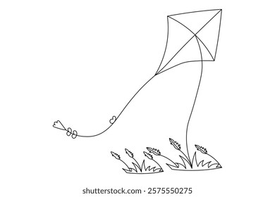 Kite flying in the sky Continuous one line art drawing of scissors vector illustration design
