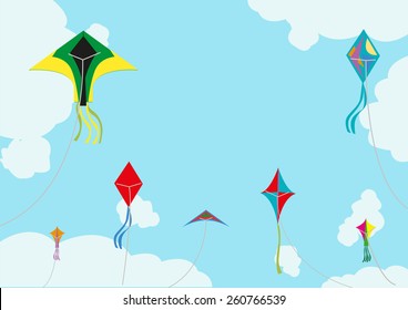 Kite Flying with Space for Title or Texts Horizontal version for Competition Announcement or Advertising design.
