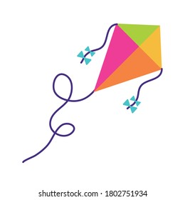 kite flying toy flat style icon vector illustration design