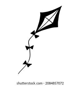 kite hand drawn doodle. vector, minimalism, scandinavian, monochrome, nordic. toy wind flying ribbon tail sticker icon