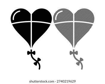 Kite in heart shape with bow, vector icon for love and celebration.