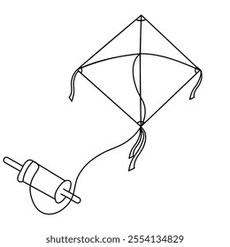 Kite icon continuous one line drawing  outline vector illustration 