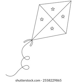 Kite icon continuous one line drawing outline vector illustration