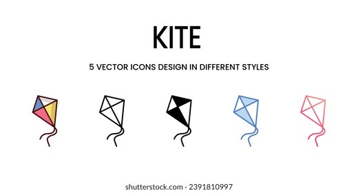 Kite Icon Design in Five style with Editable Stroke. Line, Solid, Flat Line, Duo Tone Color, and Color Gradient Line. Suitable for Web Page, Mobile App, UI, UX and GUI design.