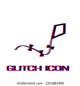 Kite icon flat. Simple pictogram - Glitch effect. Vector illustration symbol