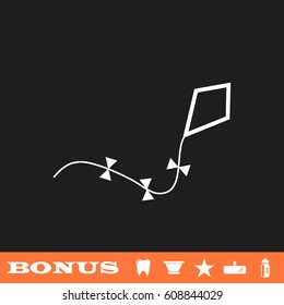 Kite icon flat. White pictogram on black background. Vector illustration symbol and bonus button tooth, vase, star, mirror, bottle