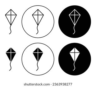 Kite icon set in black filled and outlined style. suitable for UI designs