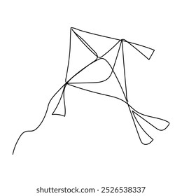 Kite icon vector, 
Continuous one-line drawing of outline illustration kite


