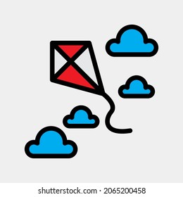 kite icon vector illustration in filled line style about summer, use for website mobile app presentation