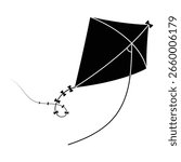 Kite icon vector and logo. Kite flying in the sky symbol. SIlhouette of flying paper kite symbol with tail. Vector illustration.