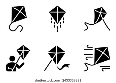 Kite line icon set, outline vector sign, linear style pictogram vector illustration on white background.