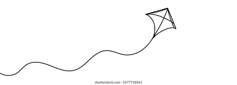 Kite linear background. Hand drawn flying toy. Vector illustration.