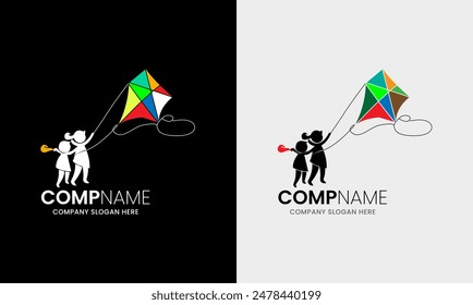 Kite logo icon, baby children kite play, sky hobby kid modern element graphics sample design