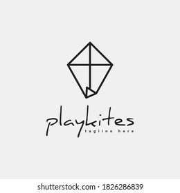 Kite Logo Icon With Outline Style, Kite Vector Illustration Design