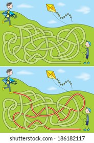 Kite maze for kids with a solution 