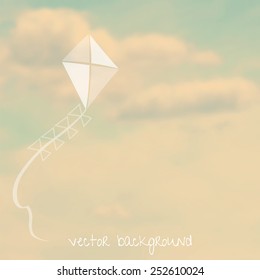 Kite on blurred background. Sky with clouds. Vector, EPS 10.