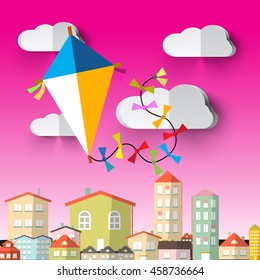 Kite on Sky Vector Cartoon