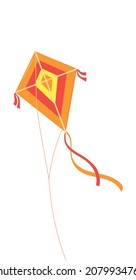 Kite on string. Fun children game in park, vector illustration isolated on white background