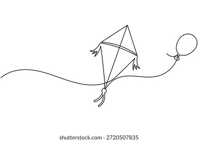 Kite one line art clean continuous line flying kite design