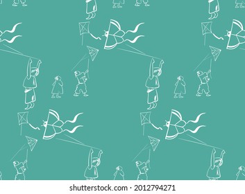 kite pastel blue traditional geometric kimono seamless pattern vector sketch illustration line art japanese chinese oriental