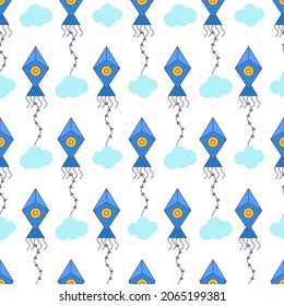kite pattern. Kites seamless pattern. Flying kites background. Retro fabric style. Vector illustration.