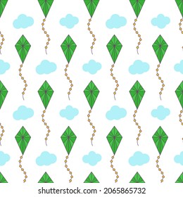 kite pattern. Kites seamless pattern. Flying kites background. Retro fabric style. Vector illustration.