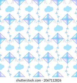 kite pattern. Kites seamless pattern. Flying kites background. Retro fabric style. Vector illustration.