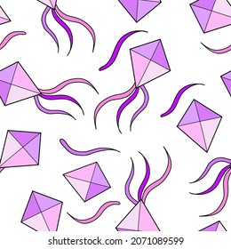 Kite pattern. Vector colored kites on white background