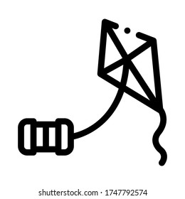 cometa con un vector de icono de bloqueo de cuerda. cometa con el signo del barril de cuerda. ilustración de símbolo de contorno aislado
