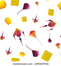 Kite seamless pattern in cartoon style. For print, paper and nursery design. Vector illustration