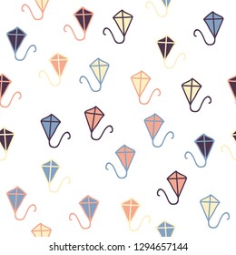 Kite seamless pattern. Vector illustration for fabric,paper,wrap,t-shirt,textile, poster, card, scrapbooking, birthday and party invitation, wallpaper or background.