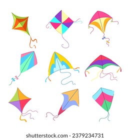 Kite Set Cartoon. Luftspielzeug, fliegender Himmel, lustiges Kite-Zeichen. einzelne Vektorgrafik-Vektorgrafik