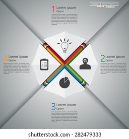 Kite Shape on Colorful Octagon Shape, 4 Steps,  Business Icon, Number and Text Informations, Business Infographics Template. Vector Illustration.