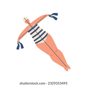 Kite Shaped Like A Woman In Striped Swimwear, Soaring Gracefully In The Sky, Adding A Playful And Vibrant Touch To Sky