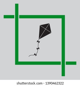 Kite sign. Black icon inside green crop tool at light gray background