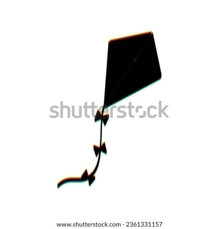 Kite sign. Black Icon with vertical effect of color edge aberration at white background. Illustration.