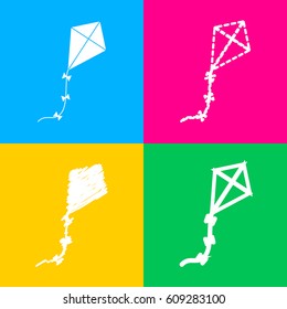 Kite sign. Four styles of icon on four color squares.