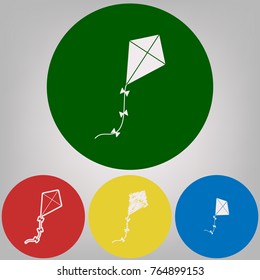 Kite sign. Vector. 4 white styles of icon at 4 colored circles on light gray background.