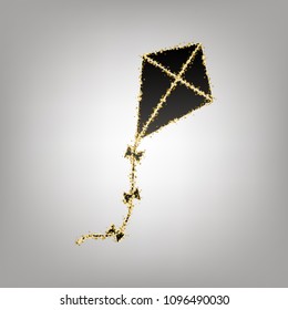 Kite sign. Vector. Blackish icon with golden stars at grayish background.