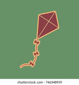 Kite sign. Vector. Cordovan icon and mellow apricot halo with light khaki filled space at russian green background.