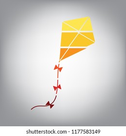 Kite sign. Vector. Horizontally sliced icon with colors from sunny gradient in gray background.