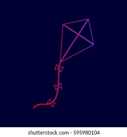 Kite sign. Vector. Line icon with gradient from red to violet colors on dark blue background.