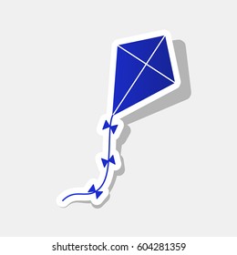 Kite sign. Vector. New year bluish icon with outside stroke and gray shadow on light gray background.