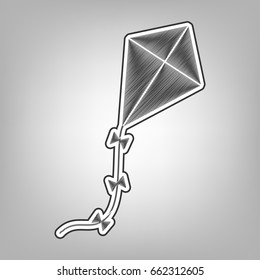 Kite sign. Vector. Pencil sketch imitation. Dark gray scribble icon with dark gray outer contour at gray background.