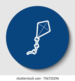 Kite sign. Vector. White contour icon in dark cerulean circle at white background. Isolated.