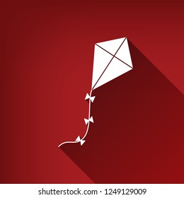 Kite sign. Vector. White icon with limitless shadow at ruby red background.