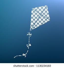 Kite sign. Vector. White textured icon at lapis lazuli gradient background.